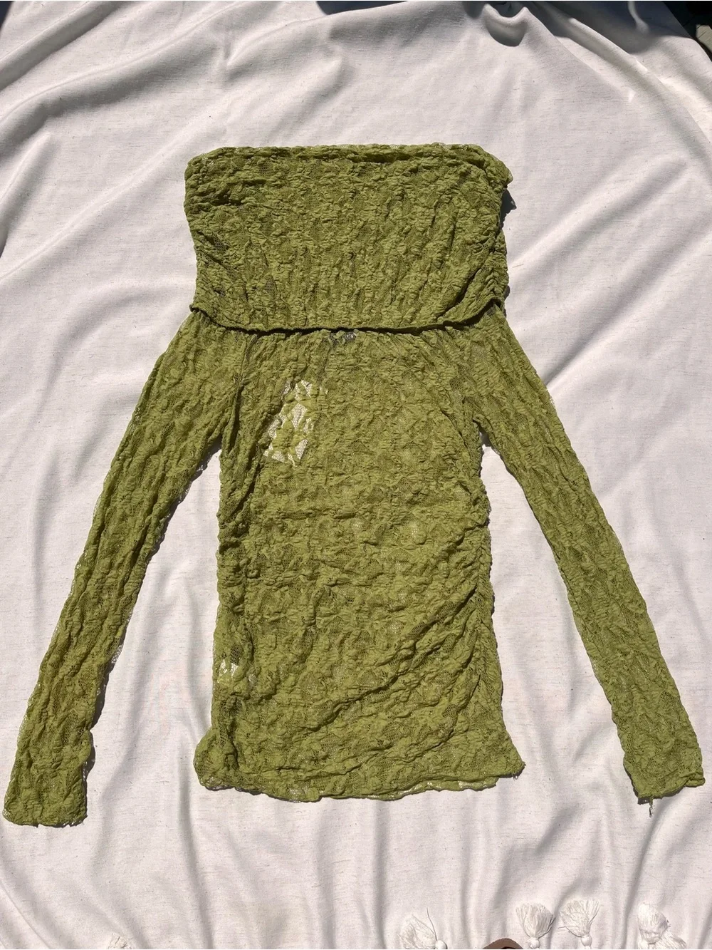 Zara Lace Top With Open Shoulders Translucent Square Neckline Pistachio Green